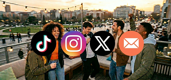 Foto real de The Letter Loom con llamada a seguir las redes sociales